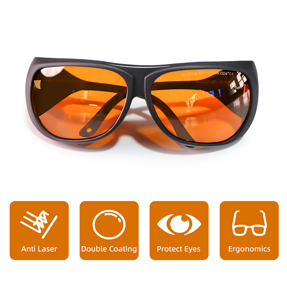 OD4+ laser safety goggles for 190-550nm and 800-1100nm